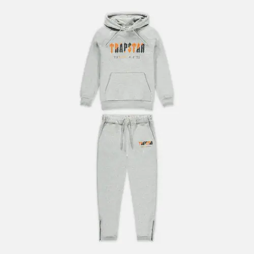 Trapstar Chenille Decoded Hooded Tracksuit - Grey / Orange