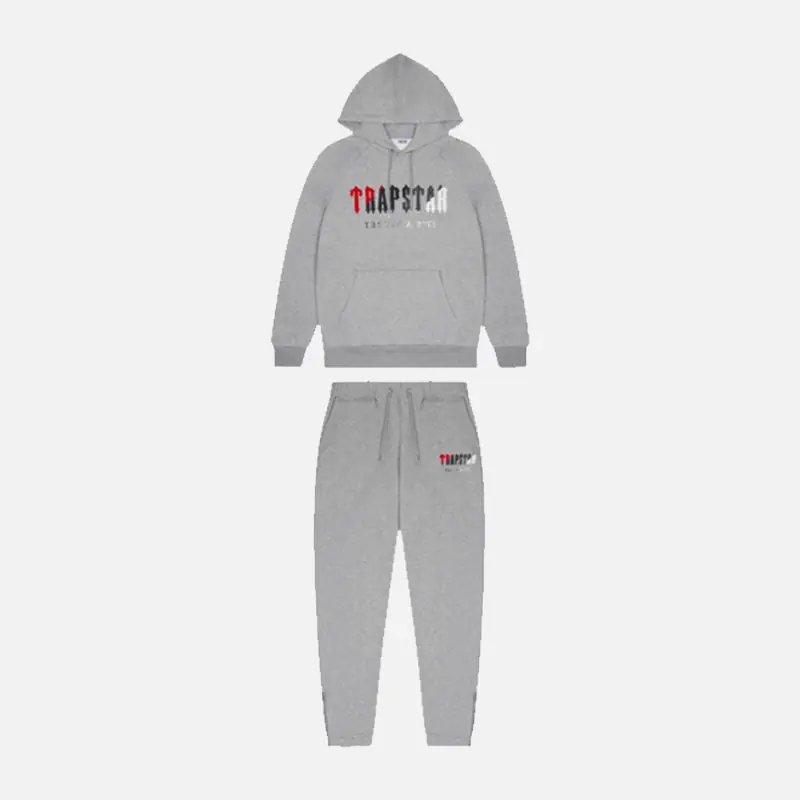 Trapstar Chenille Decoded Hooded Tracksuit - Grey / Red