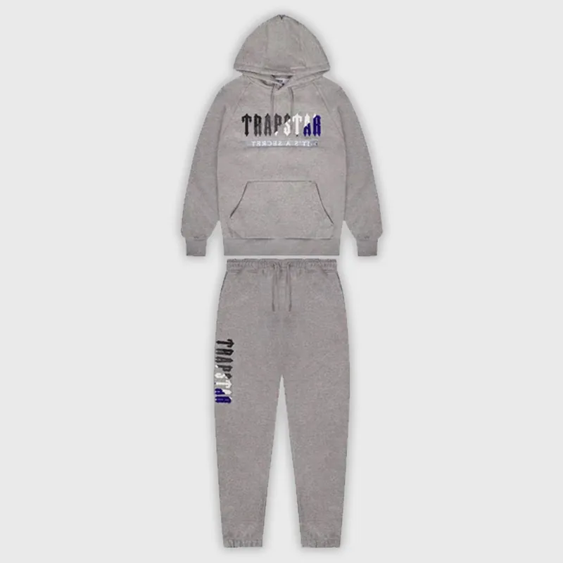 Trapstar Chenille Decoded 2.0 Hooded Tracksuit - Grey / Dazzling Blue