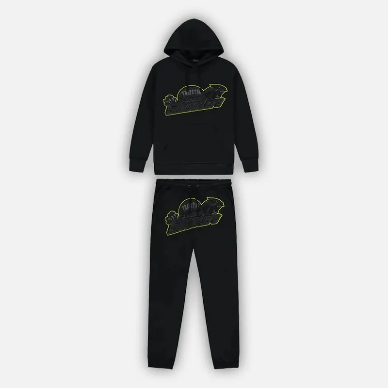 Trapstar Shooters Hooded Tracksuit - Black / Lime Green