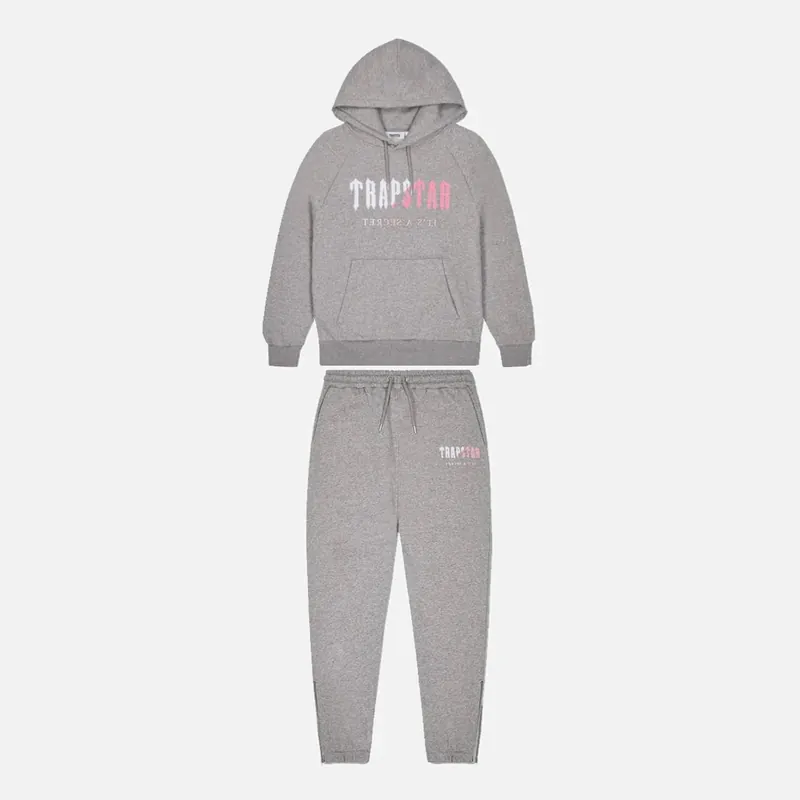 Trapstar Chenille Decoded Hooded Tracksuit - Grey / Pink