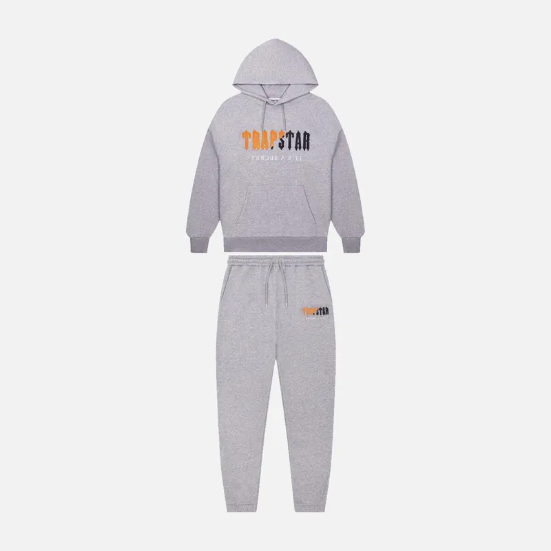 Trapstar Chenille Decoded Hooded Tracksuit - Grey / Orange
