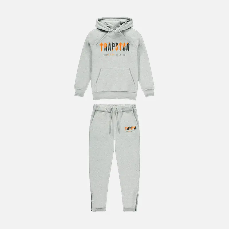 Preloved Trapstar Chenille Decoded Hooded Tracksuit - Grey / Orange