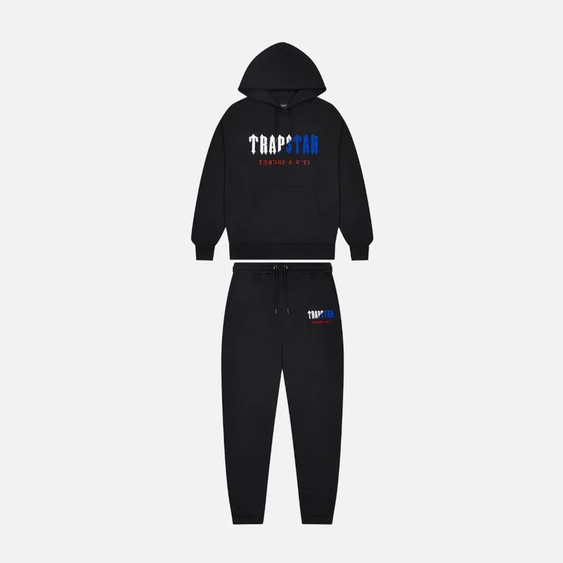 Trapstar Chenille Decoded Hooded Tracksuit - Black / Blue / Red