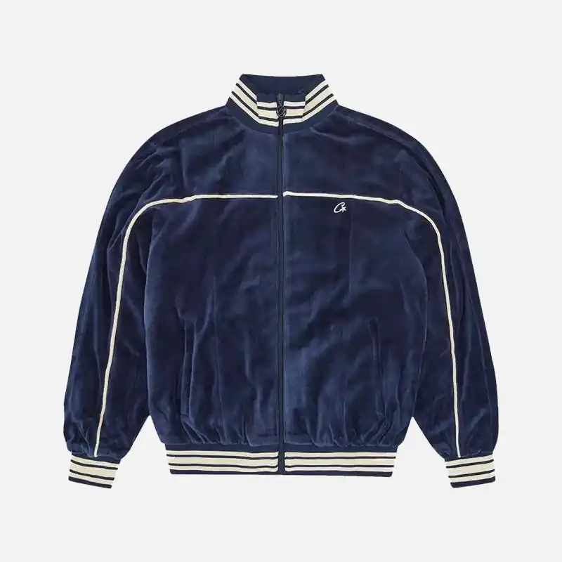 Corteiz RTW VVS Uptown Velour Track Jacket - Navy
