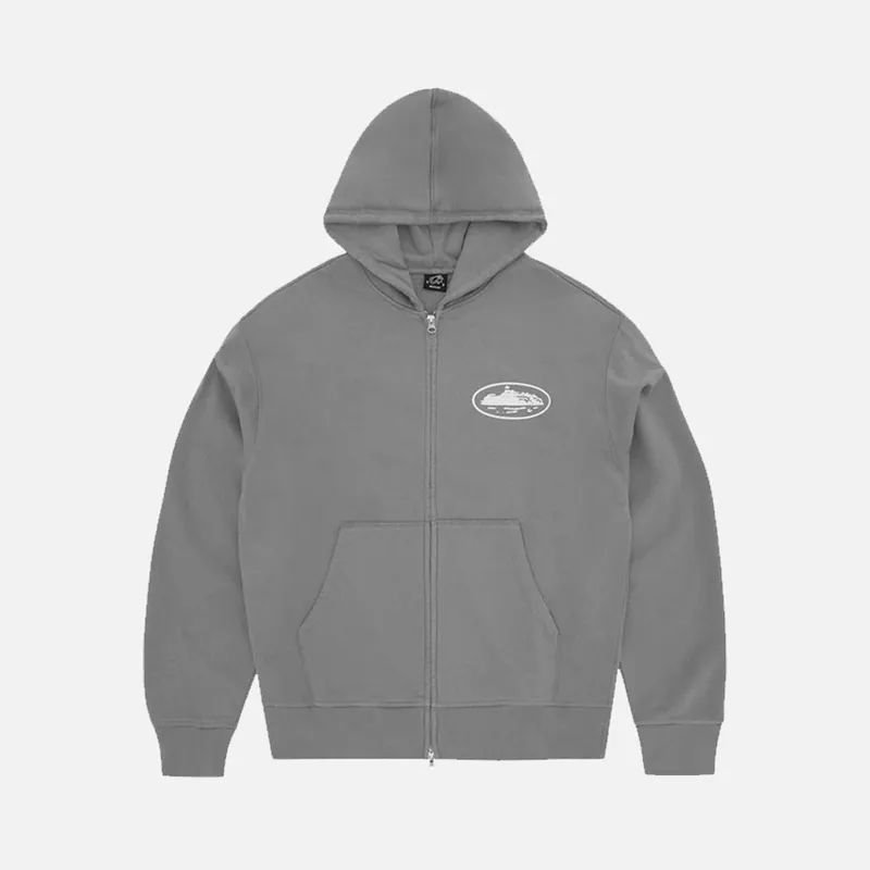 Corteiz RTW Island Puff Print Zip Hoodie - Gully Grey