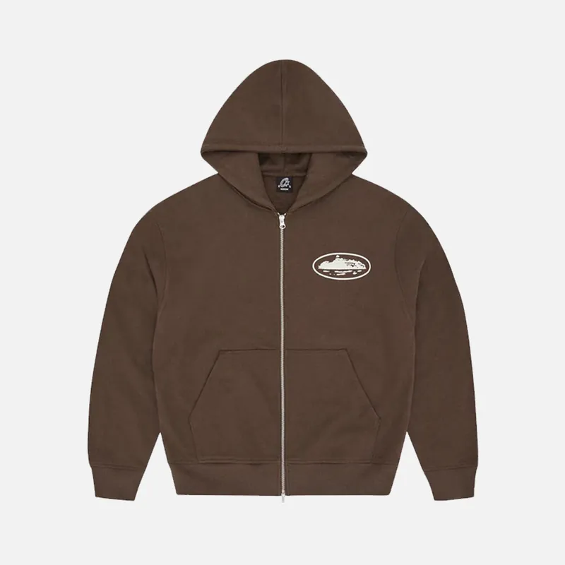 Corteiz RTW Island Puff Print Zip Hoodie - Brown