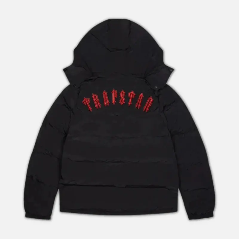 Preloved Trapstar Irongate Arch Detachable Hooded Puffer Jacket - Black / Infrared