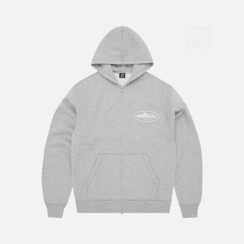 Corteiz RTW Island Puff Print Zip Hoodie - Heather Grey