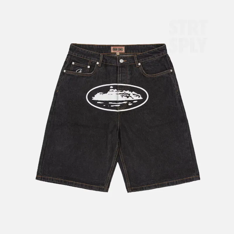 Corteiz RTW Alcatraz Denim Shorts - Washed Black
