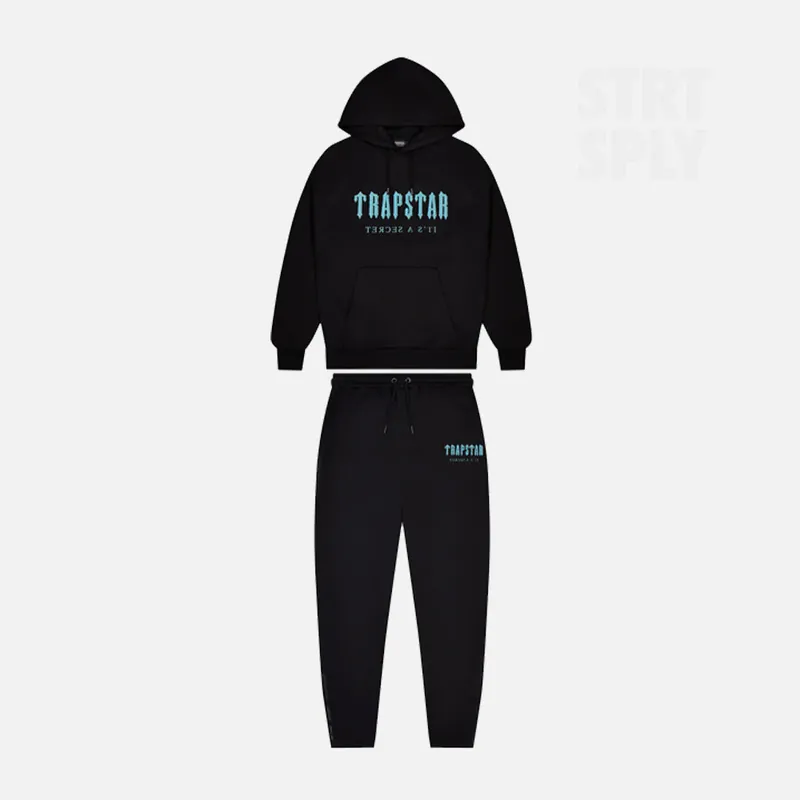 Trapstar Chenille Decoded Hooded Tracksuit - Black / Light Blue