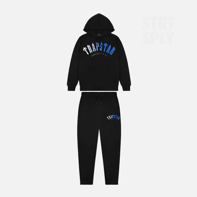 Trapstar Irongate Arch Fade Hooded Tracksuit - Black / Blue