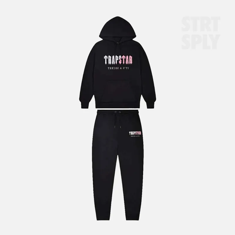 Trapstar Chenille Decoded Hooded Tracksuit - Black / Pink