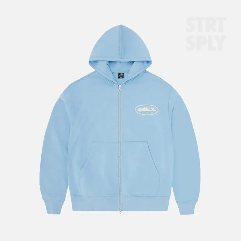 Corteiz RTW Island Puff Print Zip Hoodie - Baby Blue