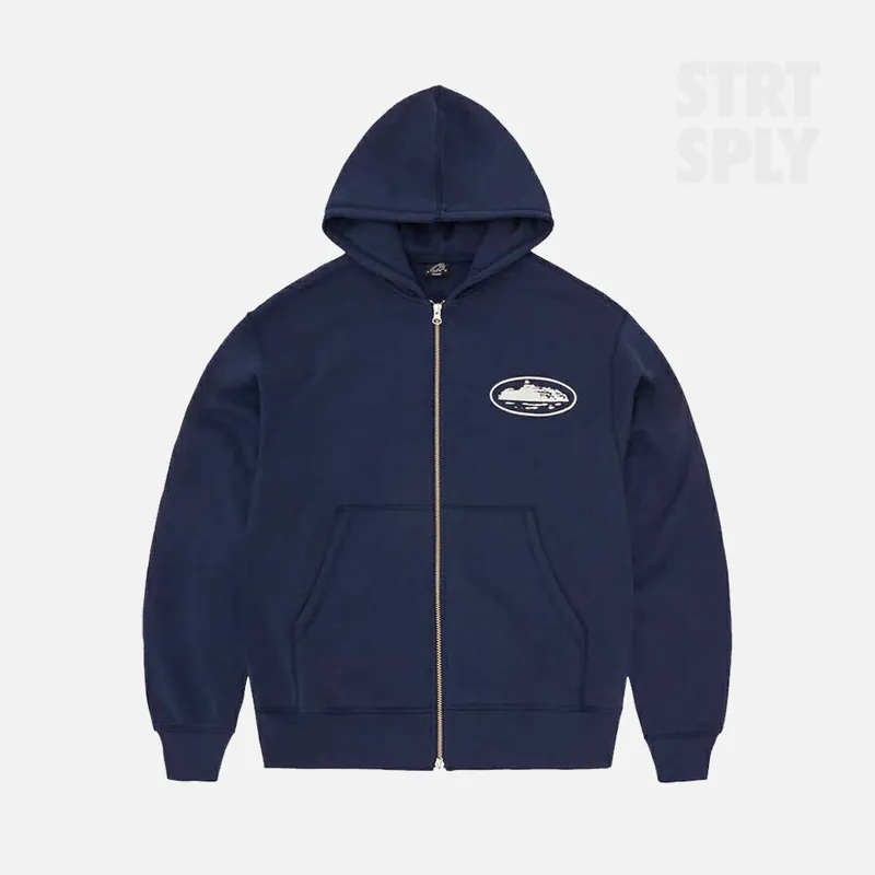 Corteiz RTW Island Puff Print Zip Hoodie - Navy