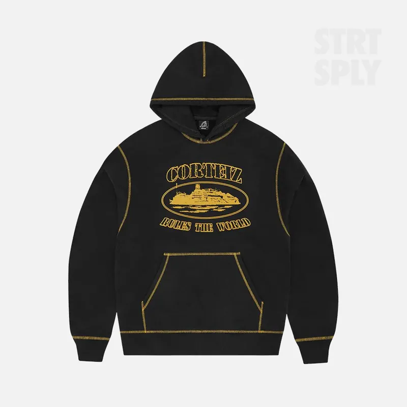 Corteiz RTW Alcatraz Contrast Hoodie - Black / Yellow
