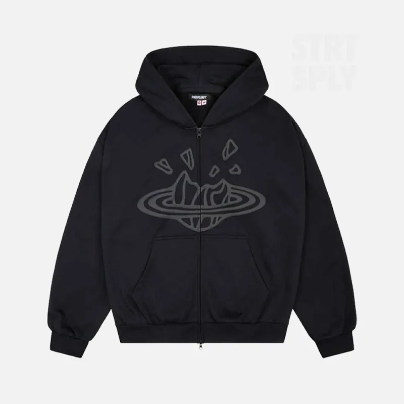 Broken Planet Zip-Up Hoodie - Midnight Black