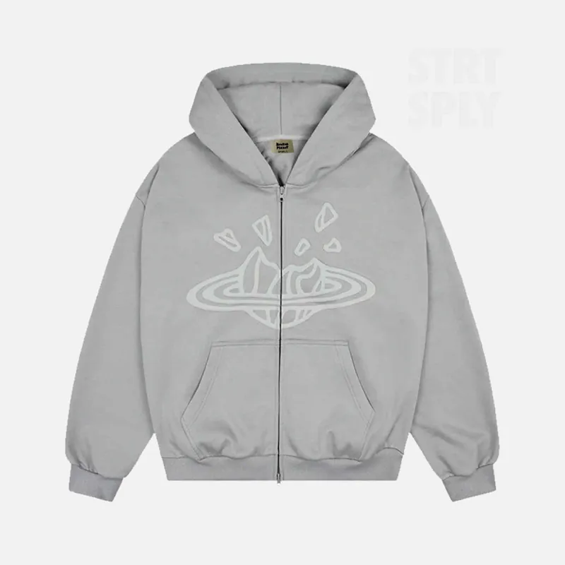 Broken Planet Zip-Up Hoodie - Stone Grey