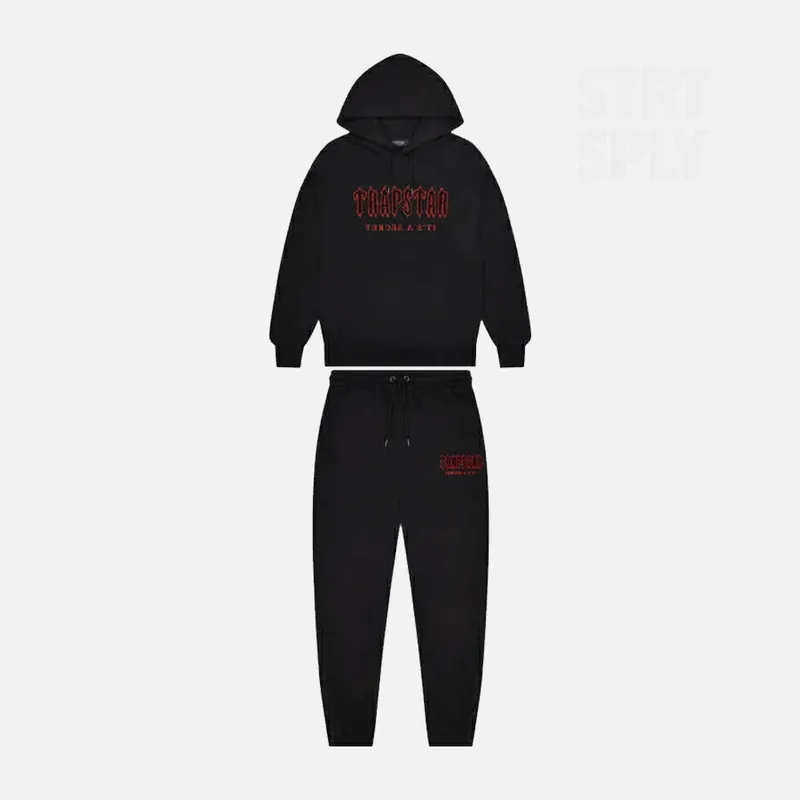 Trapstar x Ed Hardy Chenille Decoded Hooded Tracksuit - Black / Red