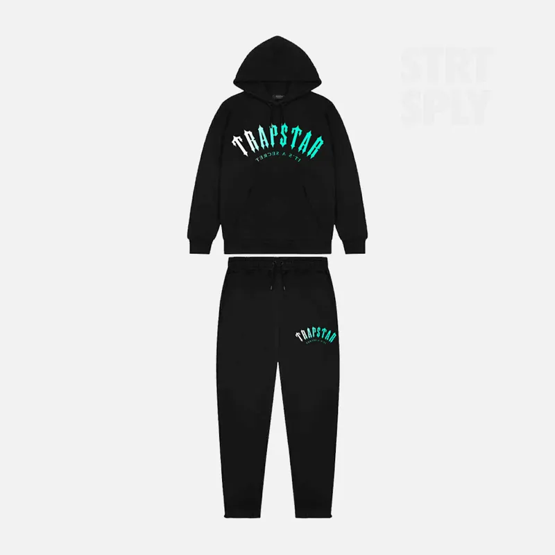 Trapstar Irongate Arch Fade Hooded Tracksuit - Black / Teal