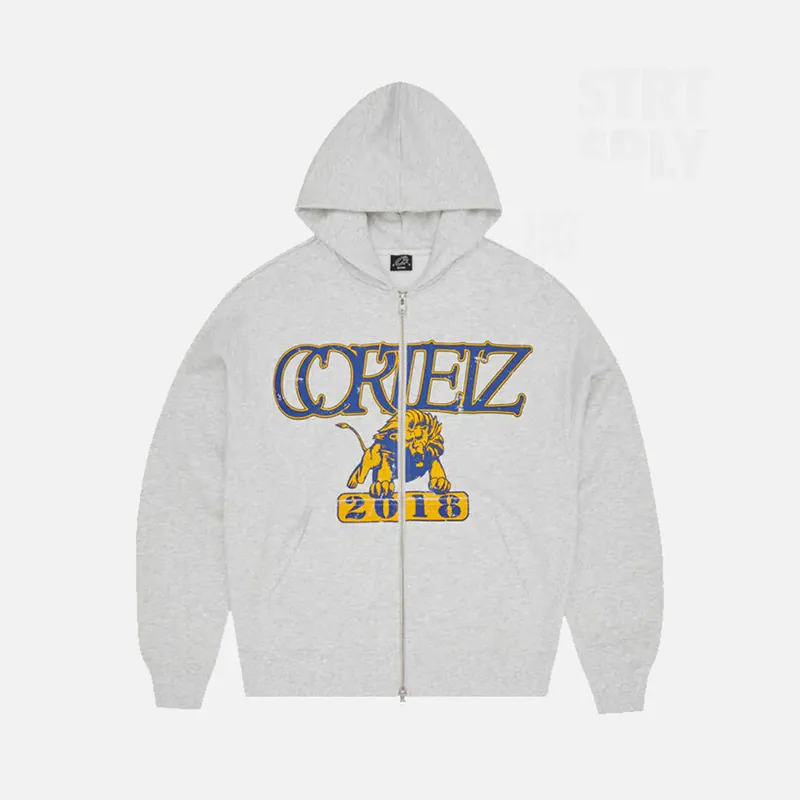 Corteiz RTW Lion Boxy Zip Hoodie - Light Heather