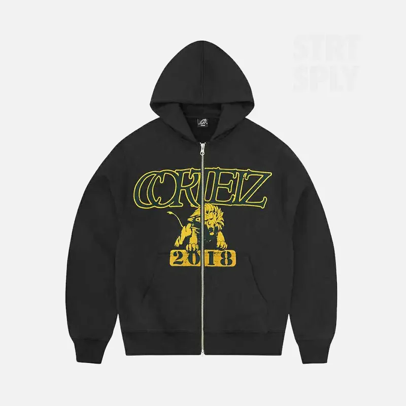 Corteiz RTW Lion Boxy Zip Hoodie - Black