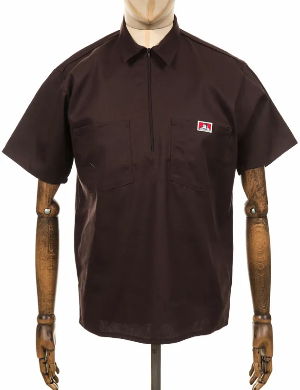 Half Zip Short Sleeve Work Shirt - Brown