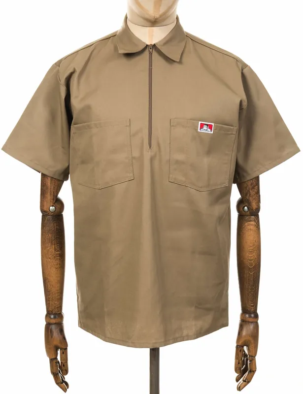 Half Zip Short Sleeve Work Shirt - Khaki
