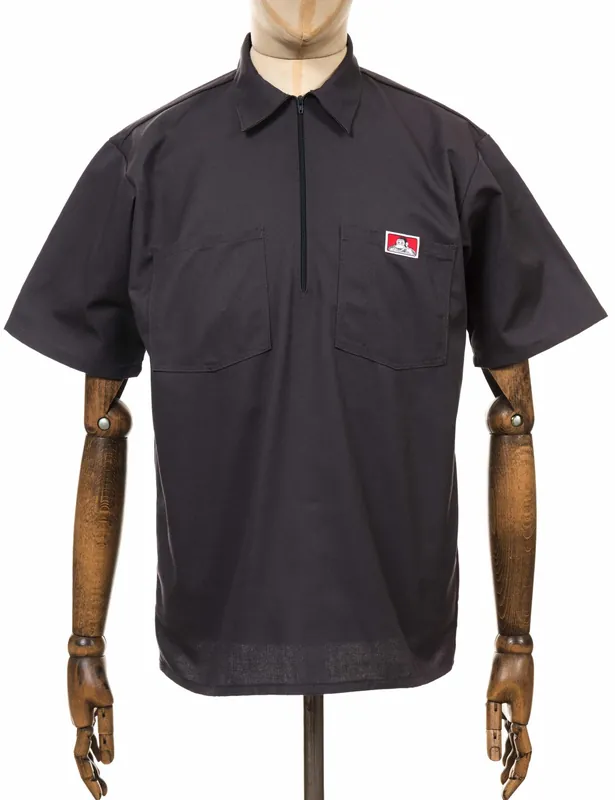 Half Zip Short Sleeve Work Shirt - Charcoal
