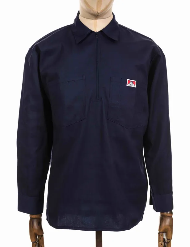 Half Zip Long Sleeve Work Shirt - Navy