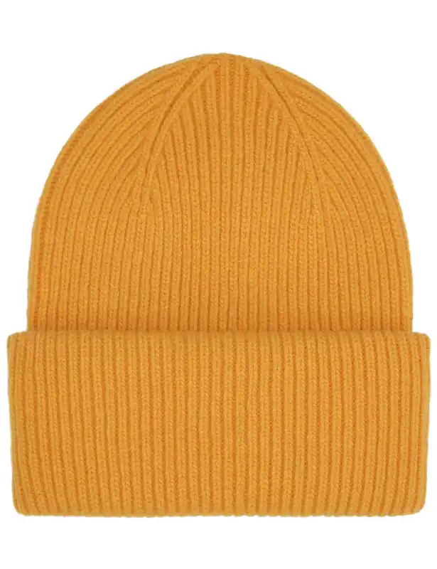 Merino Wool Chunky Beanie Hat - Burned Yellow
