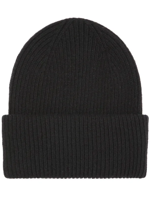 Merino Wool Chunky Beanie Hat - Deep Black
