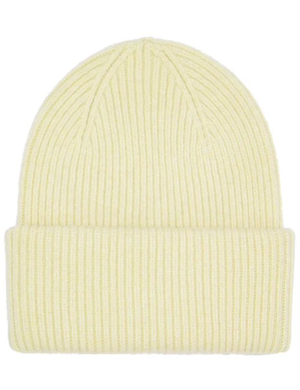 Merino Wool Chunky Beanie Hat - Soft Yellow
