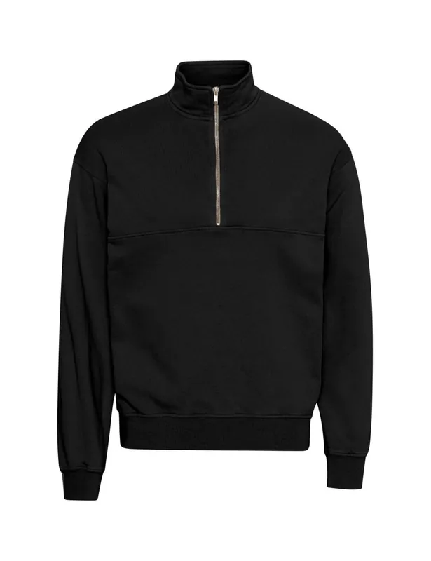 Organic Quarter Zip Sweat - Deep Black