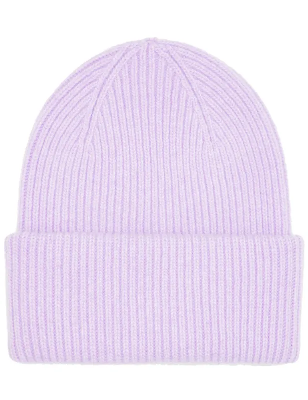 Merino Wool Chunky Beanie Hat - Soft Lavender