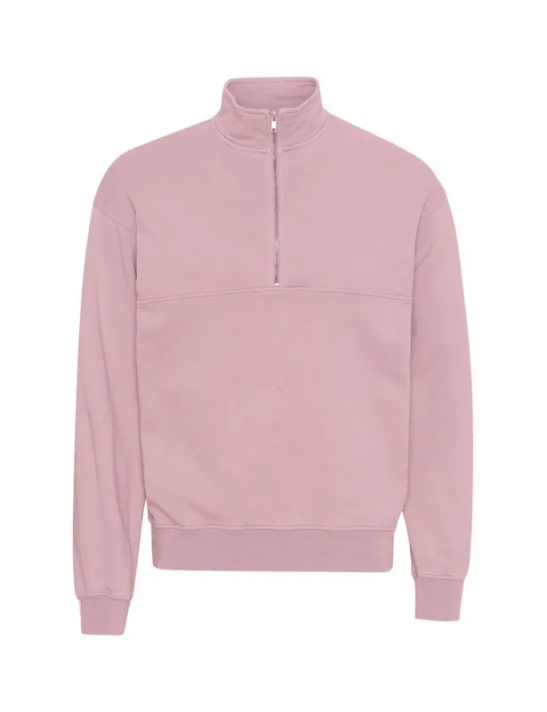 Organic Quarter Zip Sweat - Faded Pink