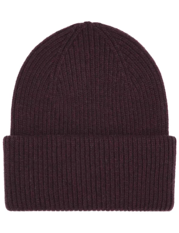 Merino Wool Chunky Beanie Hat - Oxblood Red