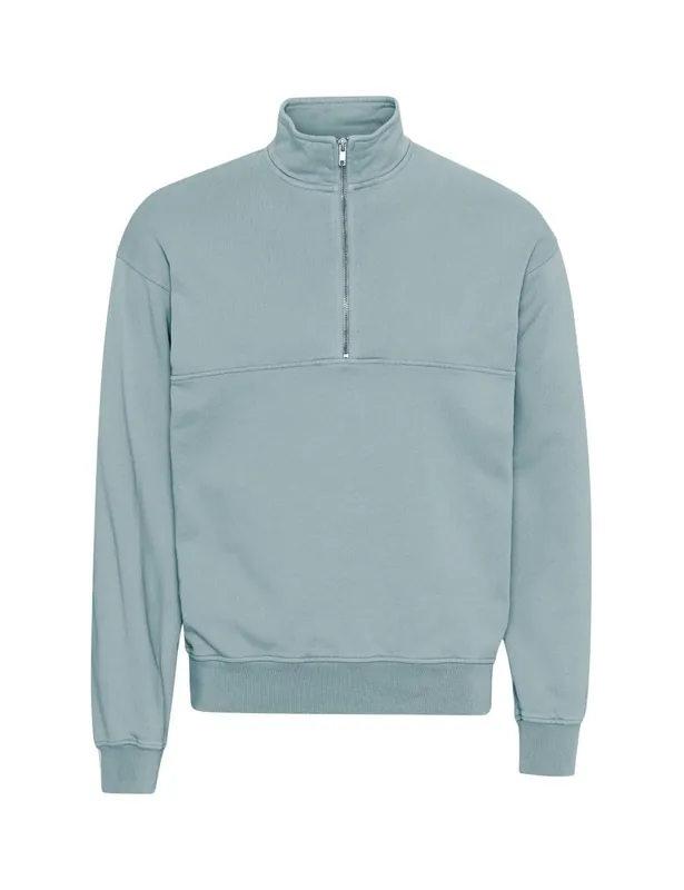 Organic Quarter Zip Sweat - Steel Blue