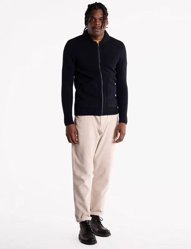 Allen Full Zip Knitted Top - Navy
