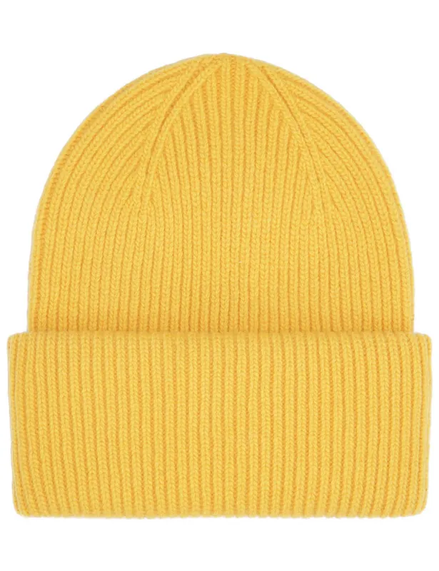 Merino Wool Chunky Beanie Hat - Lemon Yellow