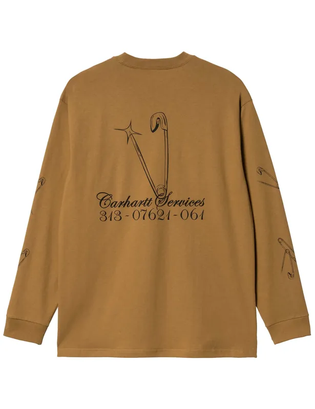 Safety Pin Long Sleeve T-Shirt - Hamilton Brown/Black