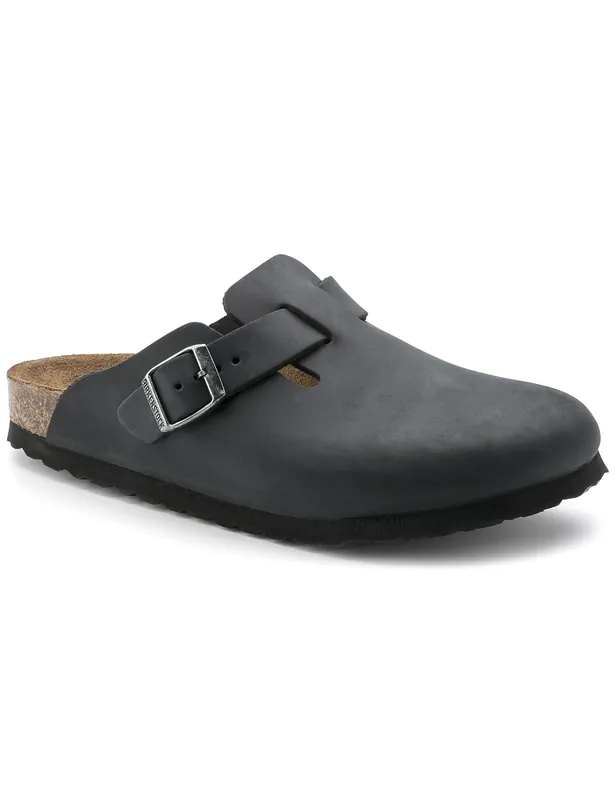 Boston Leather Mules - Oiled Black (Regular Fit)