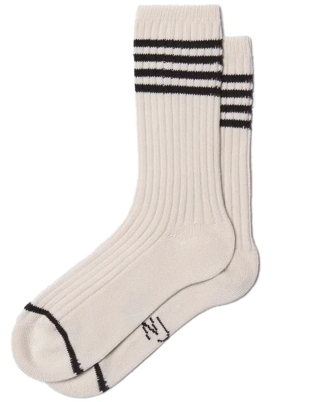 Tennis Stripe Crew Socks - Off White/Black