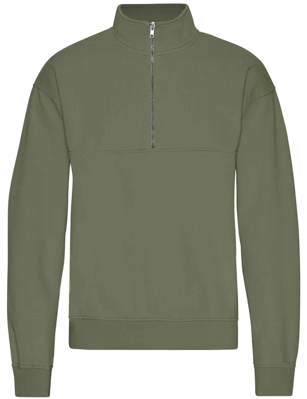 Organic Quarter Zip Sweat - Dusty Olive