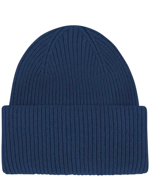 Merino Wool Chunky Beanie Hat - Marine Blue