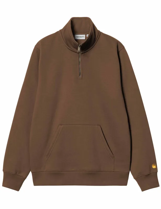 Chase Zip Neck Sweatshirt - Chocolate/Gold
