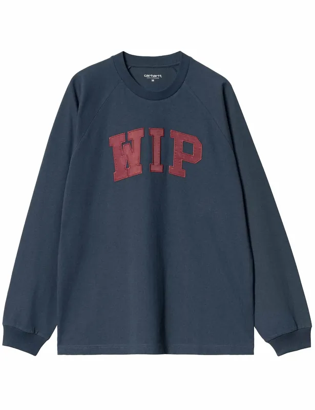 WIP Long Sleeve T-Shirt - Dusky Blue/Mulberry