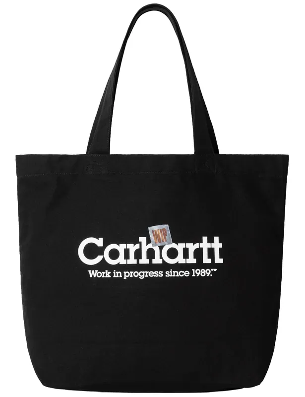 Canvas Large Graphic Tote Bag - Label Script Print, Black