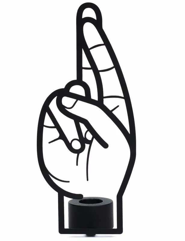 Crossed Fingers Candle Holder - Black