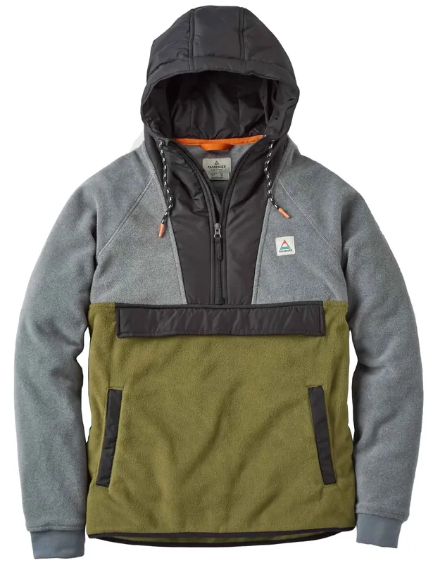 Woodland 1/2 Zip Hooded Polar Fleece - Grey Marl/Khaki